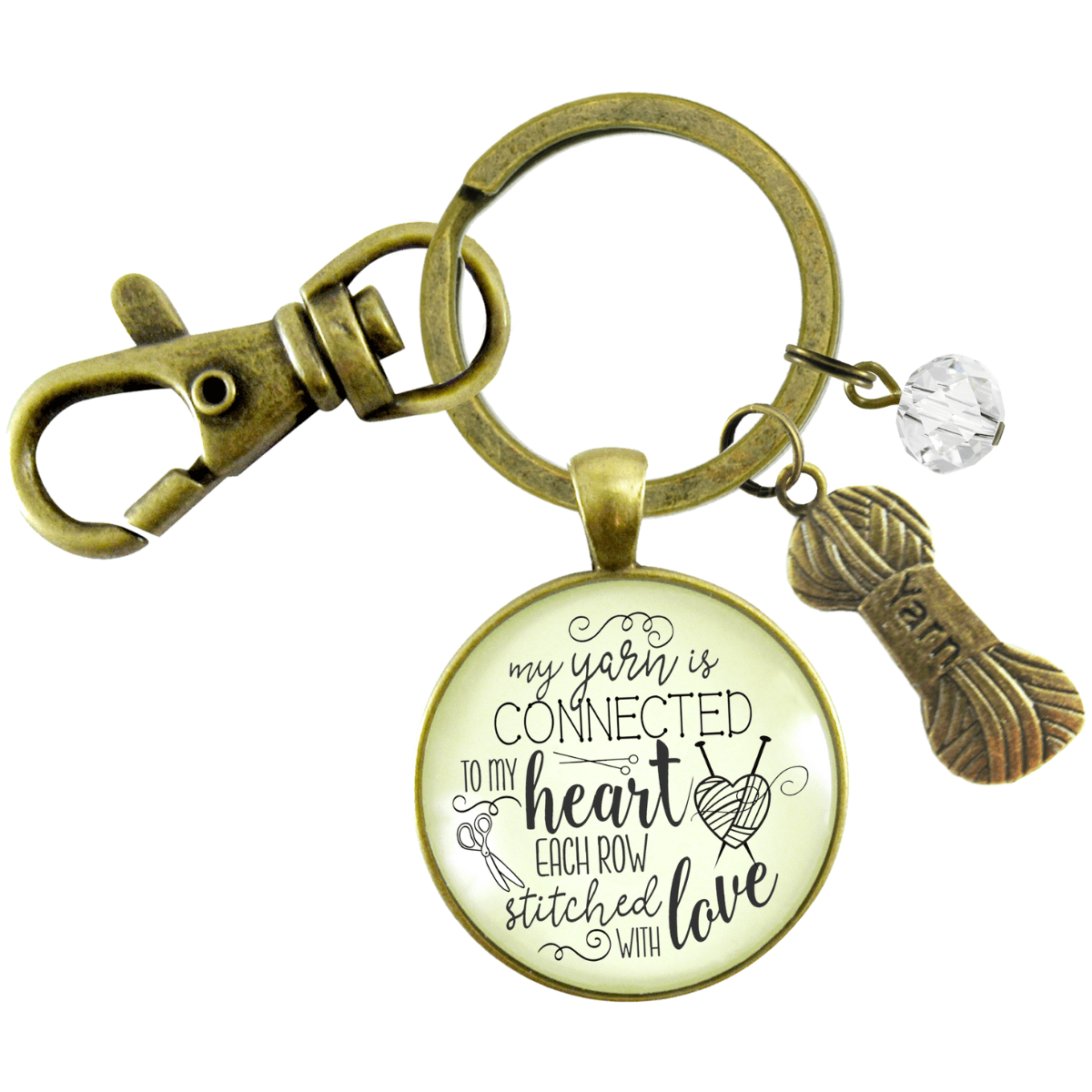 Knitting Keychain Yarn is Connected Heart Knitters Quote Jewelry Yarn Ball Charm - Gutsy Goodness