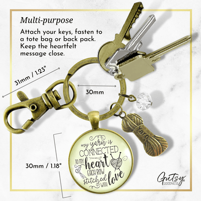 Knitting Keychain Yarn is Connected Heart Knitters Quote Jewelry Yarn Ball Charm - Gutsy Goodness