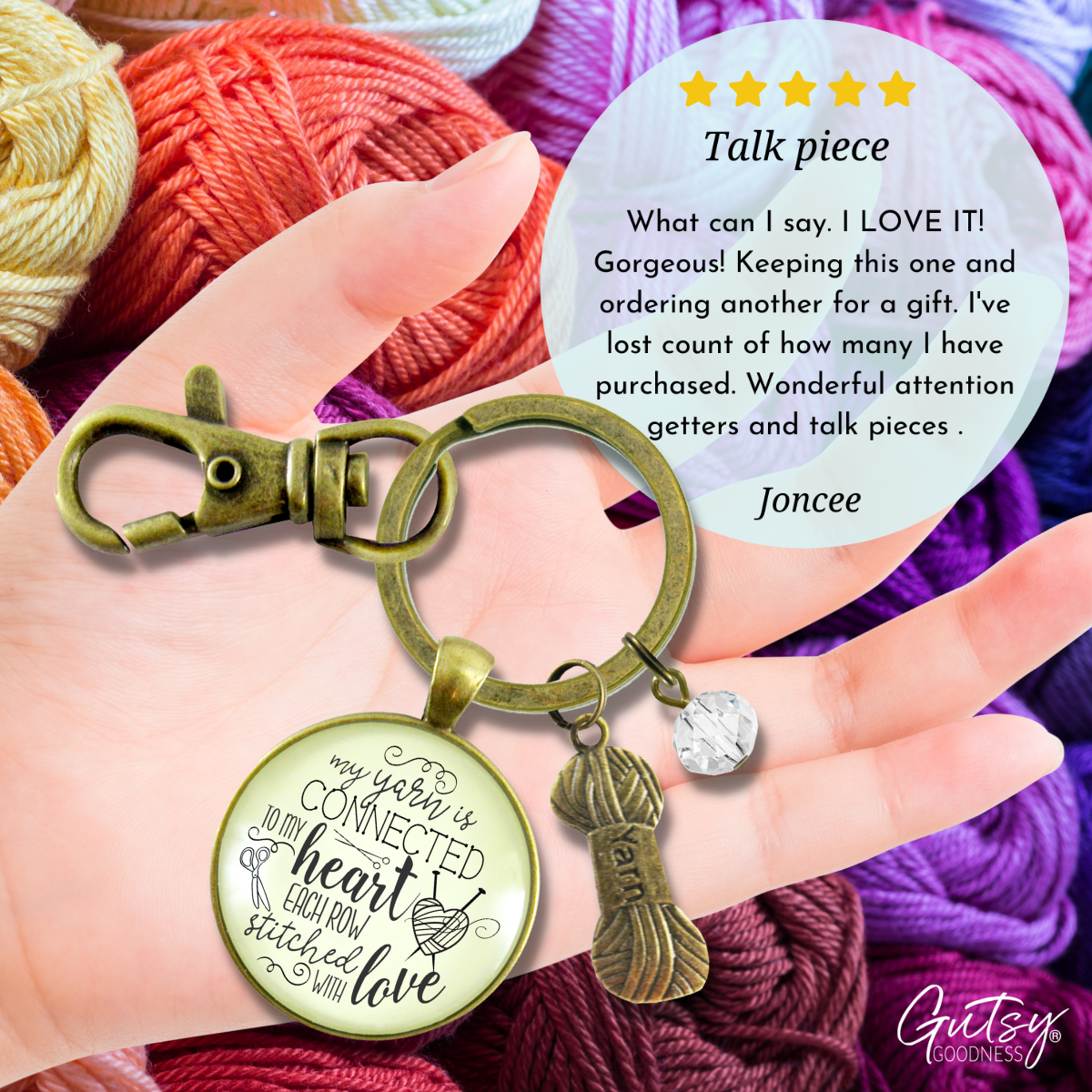 Knitting Keychain Yarn is Connected Heart Knitters Quote Jewelry Yarn Ball Charm - Gutsy Goodness