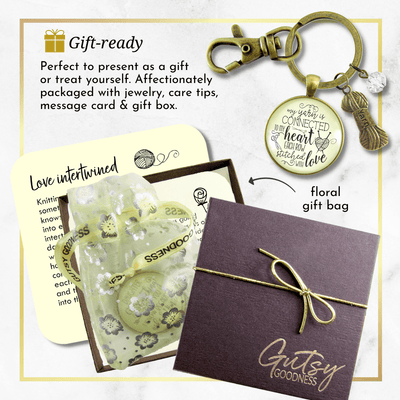 Knitting Keychain Yarn is Connected Heart Knitters Quote Jewelry Yarn Ball Charm - Gutsy Goodness