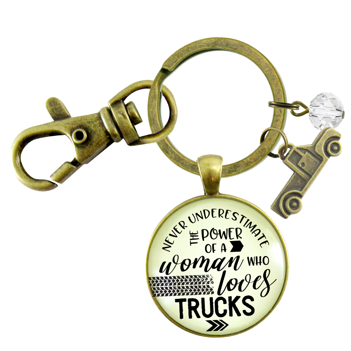 Truck Charm Keychain Never Underestimate Woman Loves Country Jewelry - Gutsy Goodness Handmade Jewelry;Truck Charm Keychain Never Underestimate Woman Loves Country Jewelry - Gutsy Goodness Handmade Jewelry Gifts