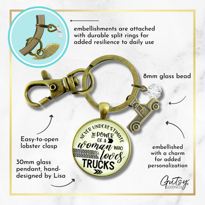 Truck Charm Keychain Never Underestimate Woman Loves Country Jewelry - Gutsy Goodness Handmade Jewelry;Truck Charm Keychain Never Underestimate Woman Loves Country Jewelry - Gutsy Goodness Handmade Jewelry Gifts
