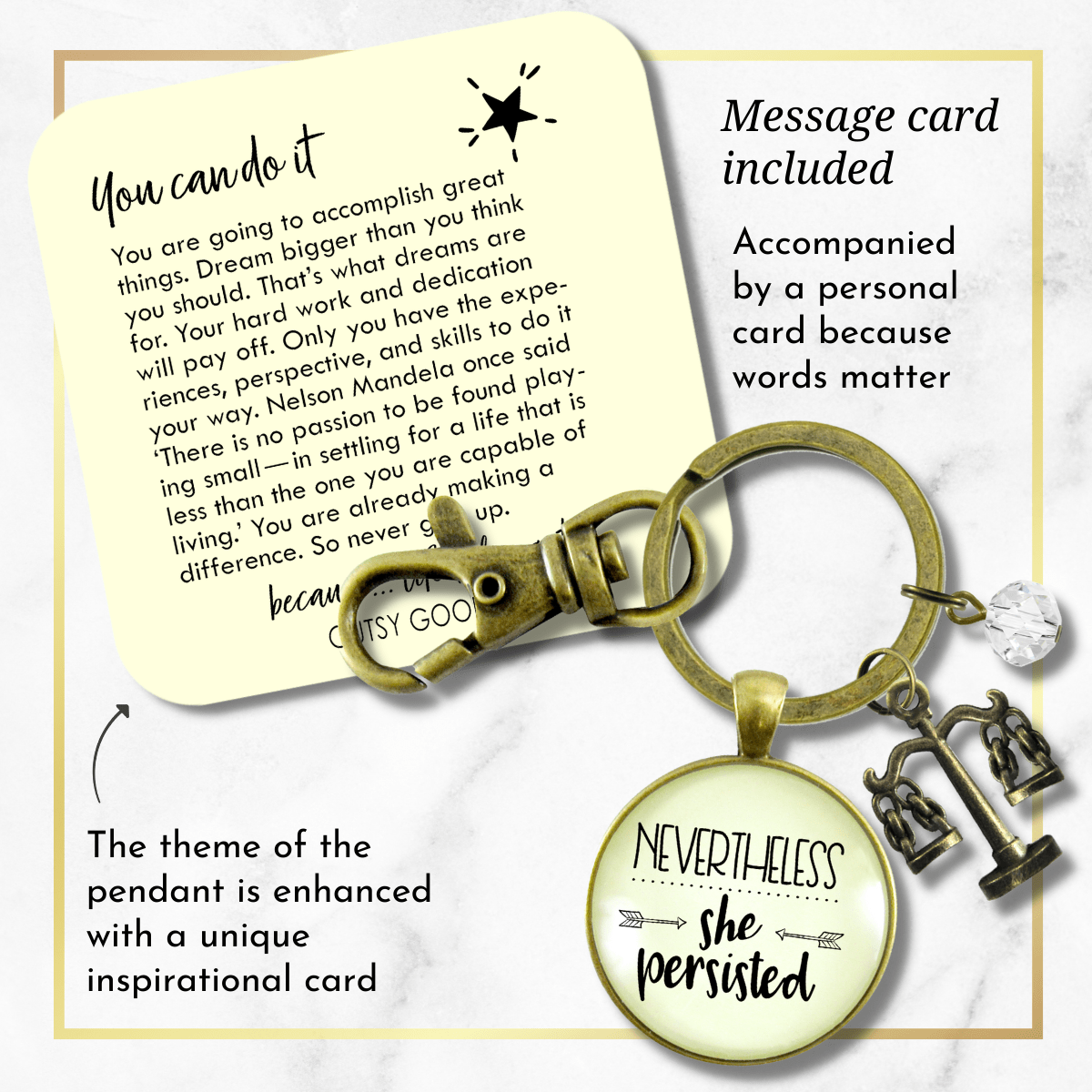 Law School Graduation Keychain Nevertheless She Persisted Future Graduate Justice Scales Jewelry - Gutsy Goodness