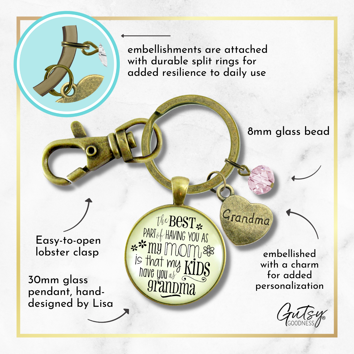 Grandmother Keychain Best Part You As Mom My Kids Grandma Jewelry Gift From Daughter - Gutsy Goodness Handmade Jewelry;Grandmother Keychain Best Part You As Mom My Kids Grandma Jewelry Gift From Daughter - Gutsy Goodness Handmade Jewelry Gifts
