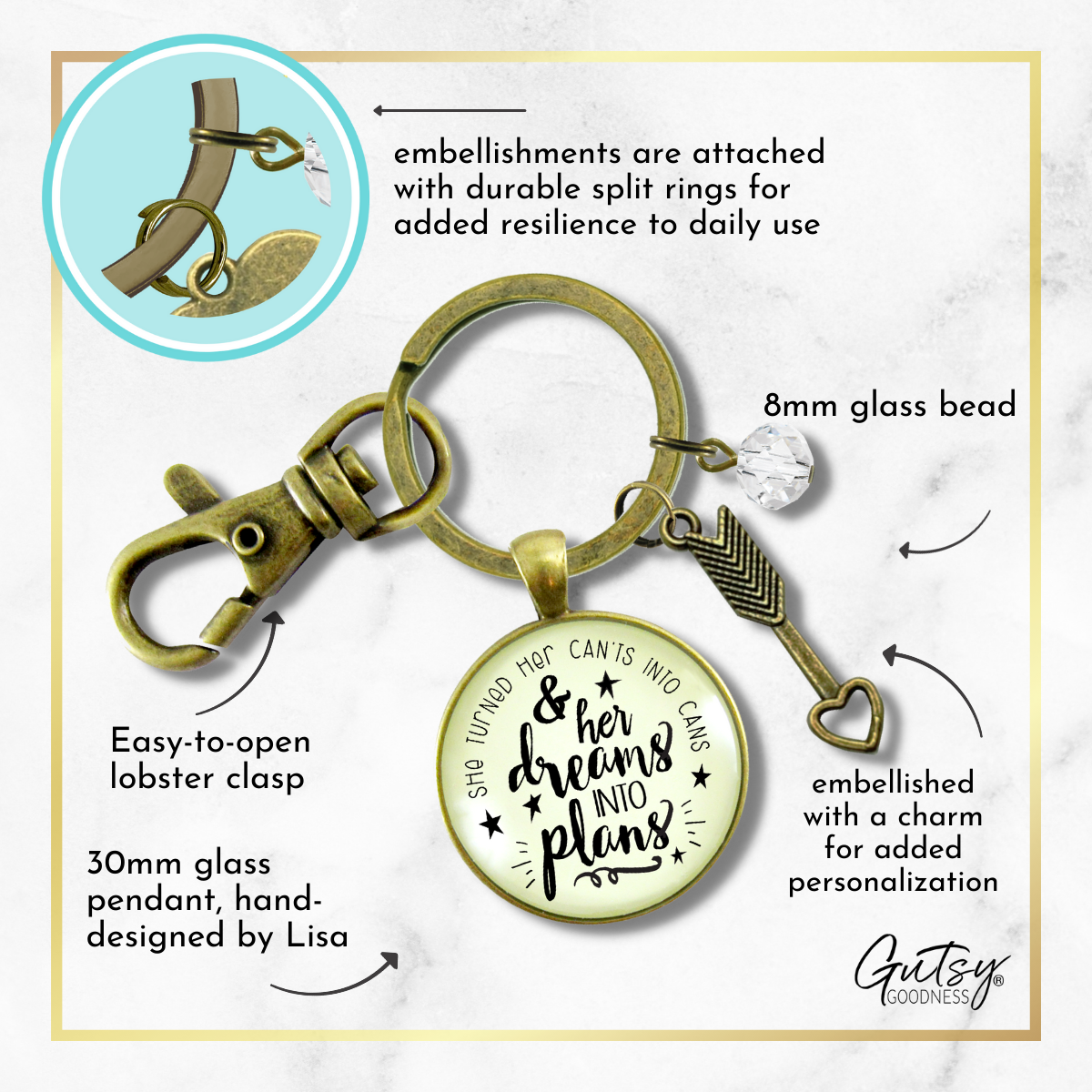 Dreams Into Plans Keychain Positive Life Words Boss Lady Jewelry - Gutsy Goodness Handmade Jewelry;Dreams Into Plans Keychain Positive Life Words Boss Lady Jewelry - Gutsy Goodness Handmade Jewelry Gifts