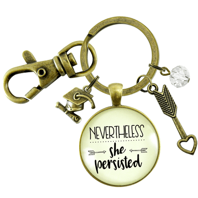 Nevertheless She Persisted Graduate Keychain Graduation Tassel Charm Heart Arrow - Gutsy Goodness