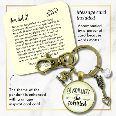 Nevertheless She Persisted Graduate Keychain Graduation Tassel Charm Heart Arrow - Gutsy Goodness