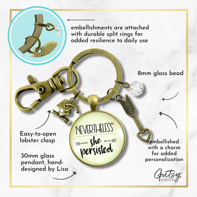 Nevertheless She Persisted Graduate Keychain Graduation Tassel Charm Heart Arrow - Gutsy Goodness