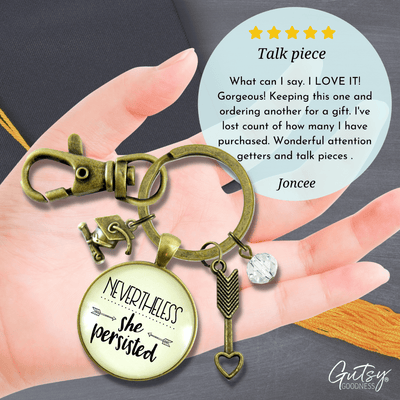 Nevertheless She Persisted Graduate Keychain Graduation Tassel Charm Heart Arrow - Gutsy Goodness