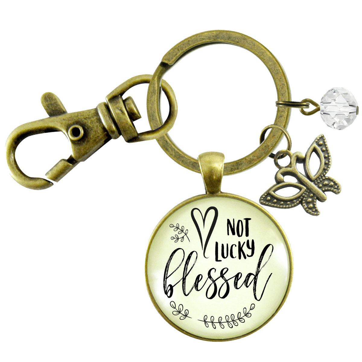 Not Lucky, Blessed Keychain Faith Inspired Vintage Jewelry For Women Butterfly Gift - Gutsy Goodness