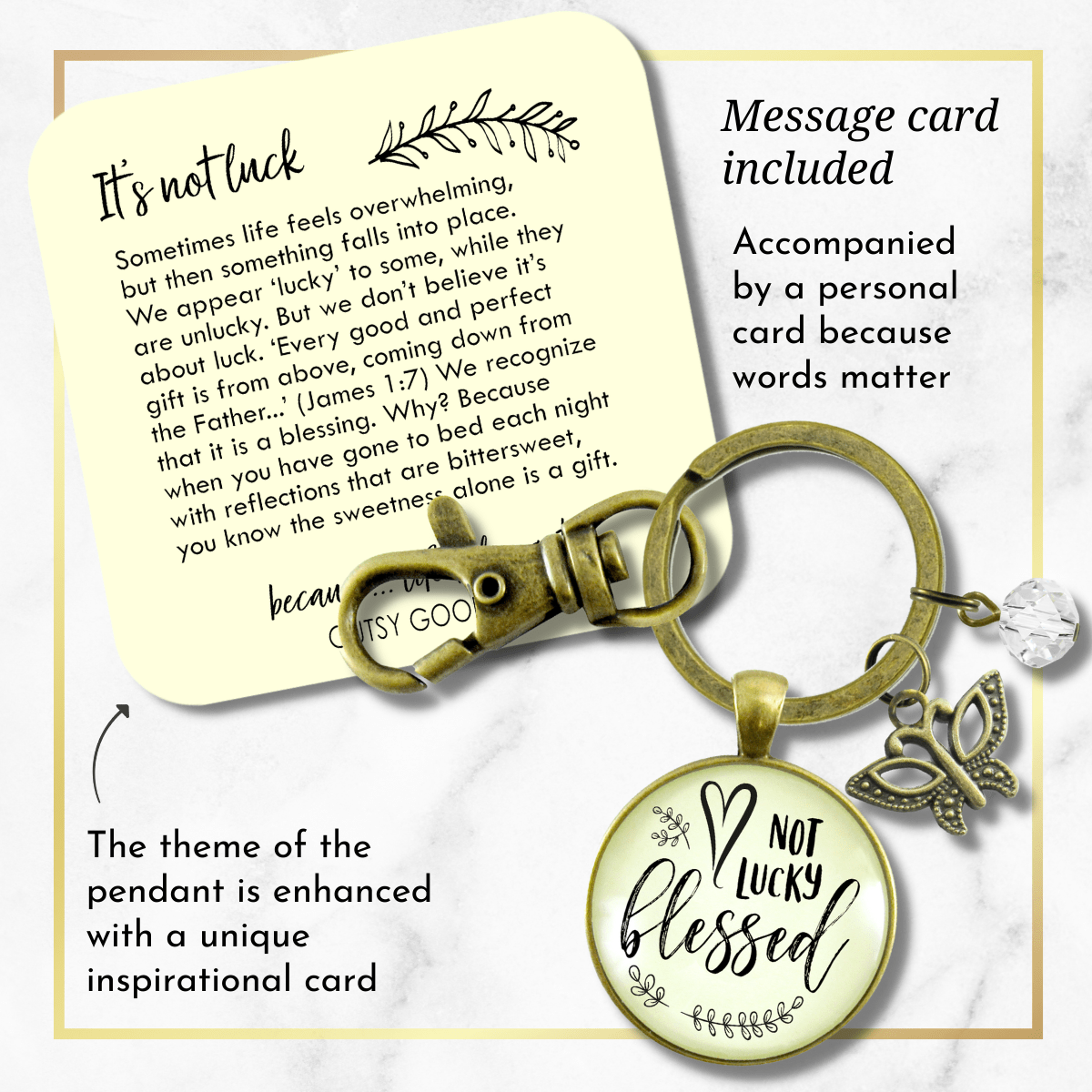 Not Lucky, Blessed Keychain Faith Inspired Vintage Jewelry For Women Butterfly Gift - Gutsy Goodness