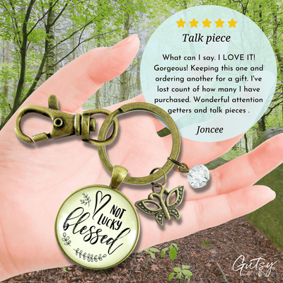 Not Lucky, Blessed Keychain Faith Inspired Vintage Jewelry For Women Butterfly Gift - Gutsy Goodness