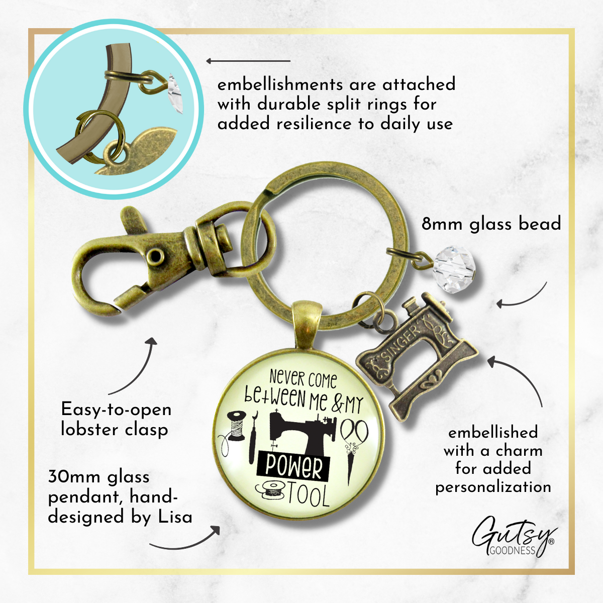 Seamstress Keychain Never Come Between My Powertool Fun Quote Womens Sewing Jewelry - Gutsy Goodness Handmade Jewelry;Seamstress Keychain Never Come Between My Powertool Fun Quote Womens Sewing Jewelry - Gutsy Goodness Handmade Jewelry Gifts
