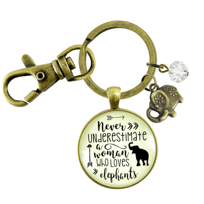 Elephant Keychain Never Underestimate Woman Loves Mantra Boho Jewelry - Gutsy Goodness