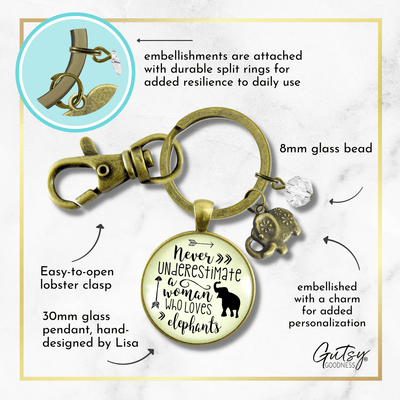 Elephant Keychain Never Underestimate Woman Loves Mantra Boho Jewelry - Gutsy Goodness
