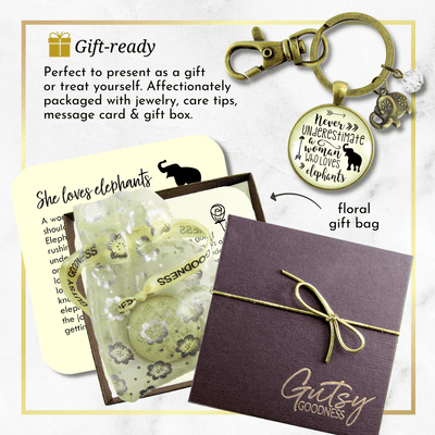 Elephant Keychain Never Underestimate Woman Loves Mantra Boho Jewelry - Gutsy Goodness