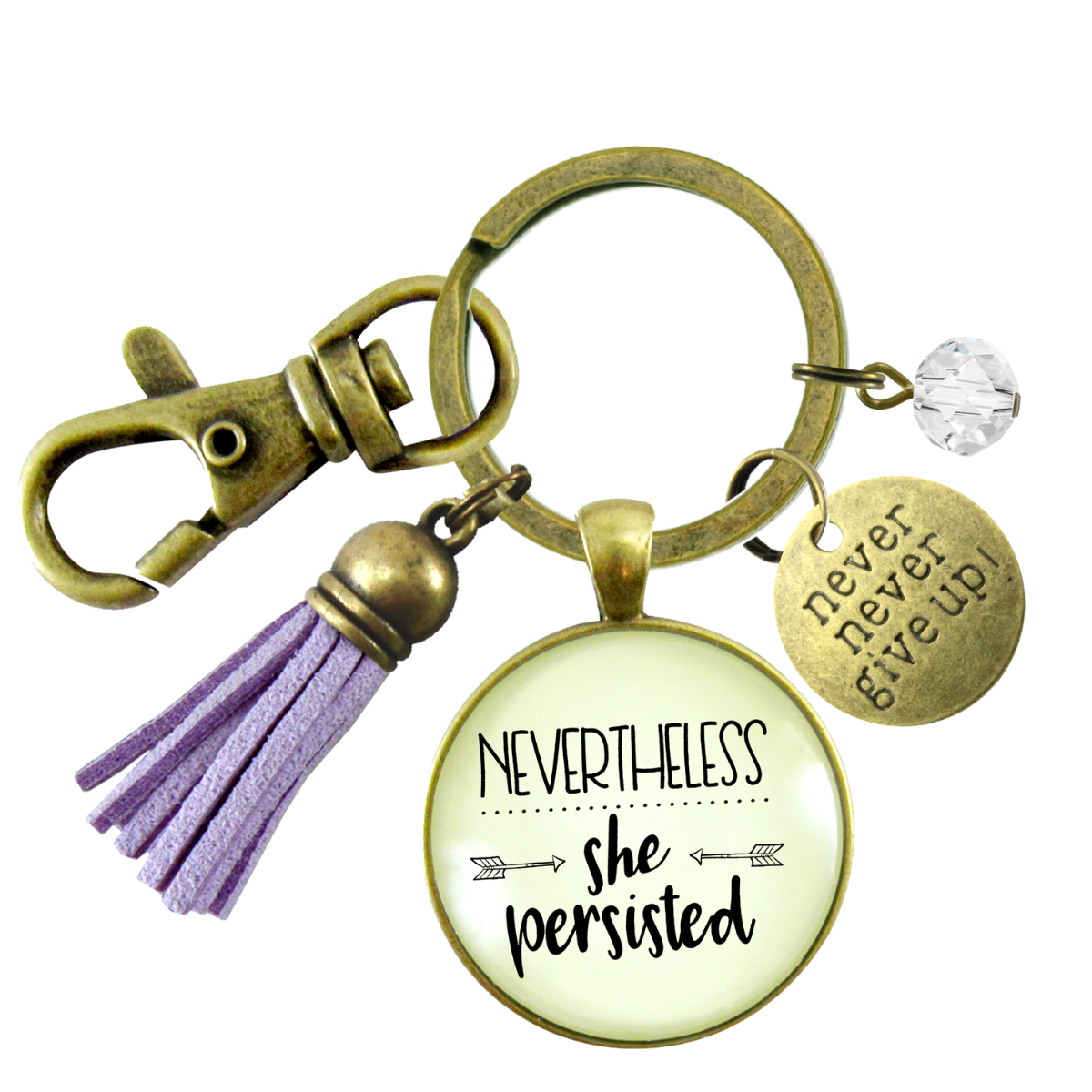 Nevertheless She Persisted Keychain Glam Success Quote Hustle Jewelry Gift Tassel - Gutsy Goodness