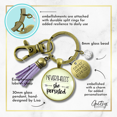 Nevertheless She Persisted Keychain Glam Success Quote Hustle Jewelry Gift Tassel - Gutsy Goodness