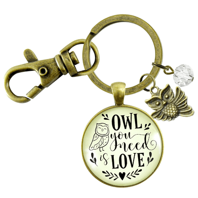 Owl Keychain Owl You Need Is Love Friendship Quote Symbolic Jewelry Inspired Pendant - Gutsy Goodness