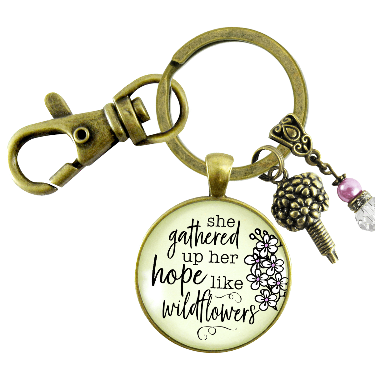 Inspirational Quote Keychain She Gathered Up Her Hope Like Wildflowers Lavender Jewelry - Gutsy Goodness