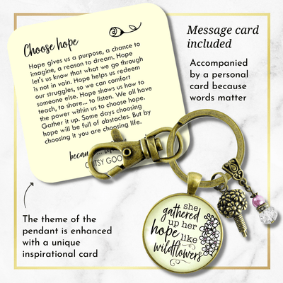 Inspirational Quote Keychain She Gathered Up Her Hope Like Wildflowers Lavender Jewelry - Gutsy Goodness