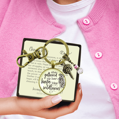 Inspirational Quote Keychain She Gathered Up Her Hope Like Wildflowers Lavender Jewelry - Gutsy Goodness