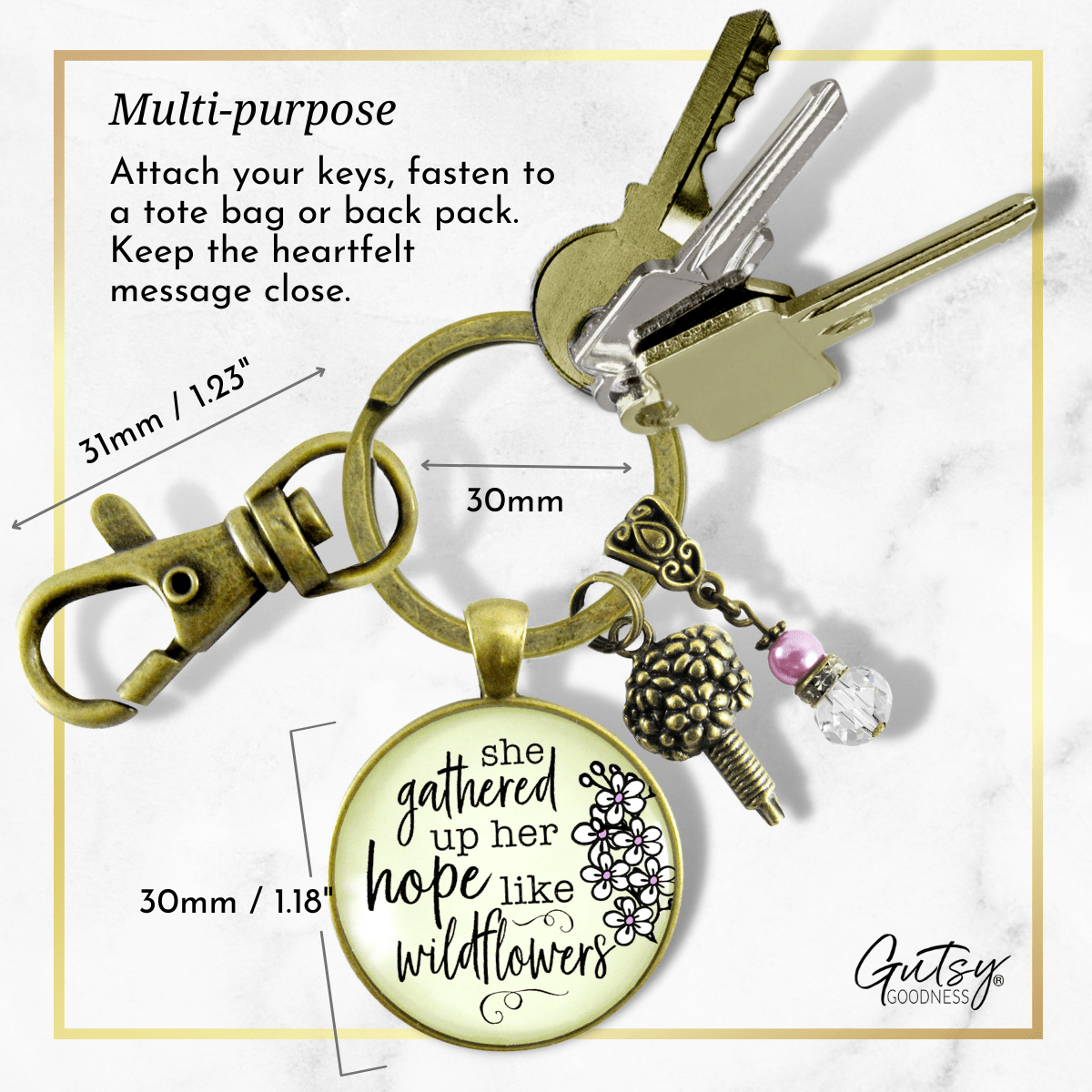 Inspirational Quote Keychain She Gathered Up Her Hope Like Wildflowers Lavender Jewelry - Gutsy Goodness
