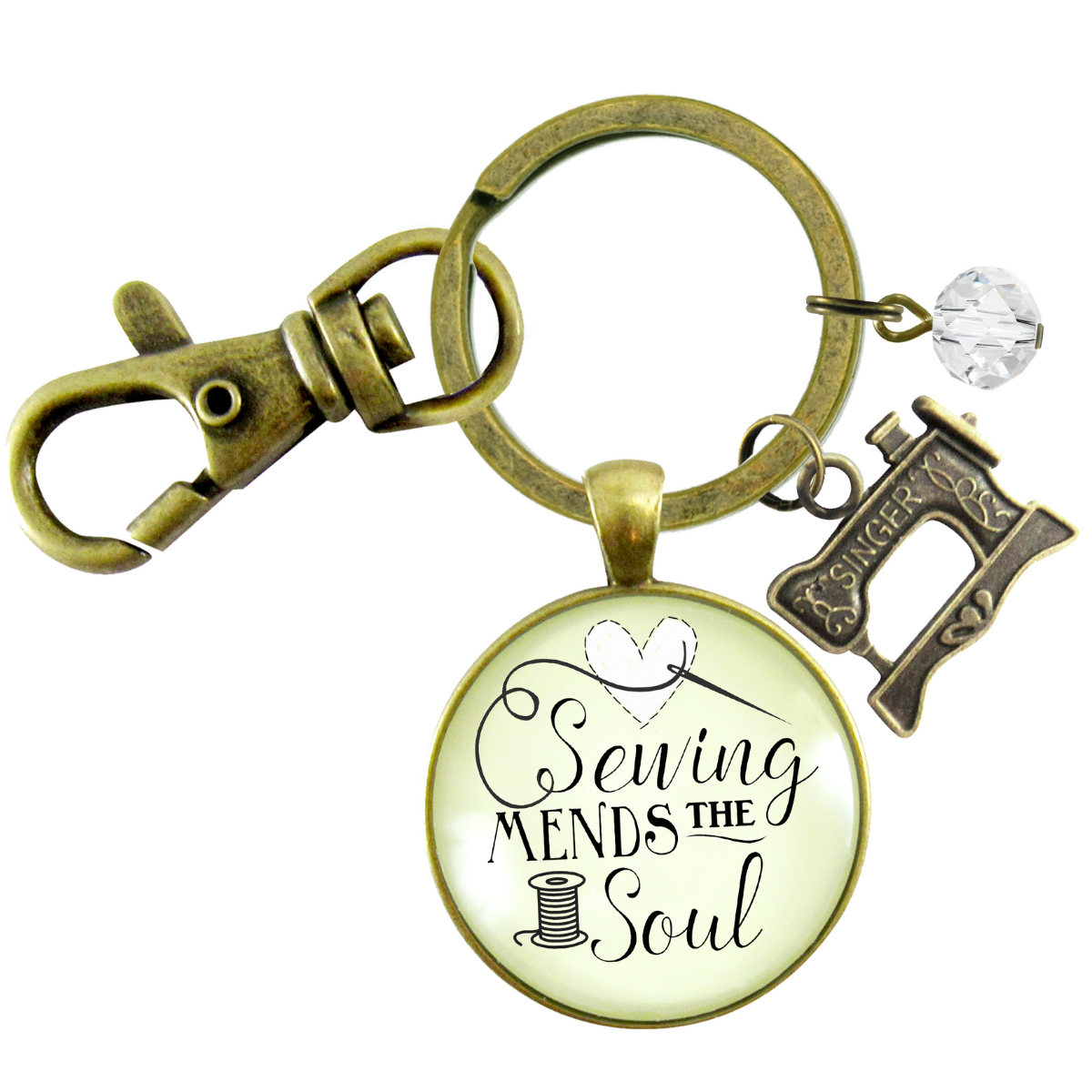 Sewing Keychain Mends the Soul Seamstress Key Ring Bronze Jewelry Machine Charm - Gutsy Goodness Handmade Jewelry;Sewing Keychain Mends The Soul Seamstress Key Ring Bronze Jewelry Machine Charm - Gutsy Goodness Handmade Jewelry Gifts