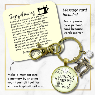 Sewing Keychain Mends the Soul Seamstress Key Ring Bronze Jewelry Machine Charm - Gutsy Goodness Handmade Jewelry;Sewing Keychain Mends The Soul Seamstress Key Ring Bronze Jewelry Machine Charm - Gutsy Goodness Handmade Jewelry Gifts