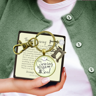 Sewing Keychain Mends the Soul Seamstress Key Ring Bronze Jewelry Machine Charm - Gutsy Goodness Handmade Jewelry;Sewing Keychain Mends The Soul Seamstress Key Ring Bronze Jewelry Machine Charm - Gutsy Goodness Handmade Jewelry Gifts