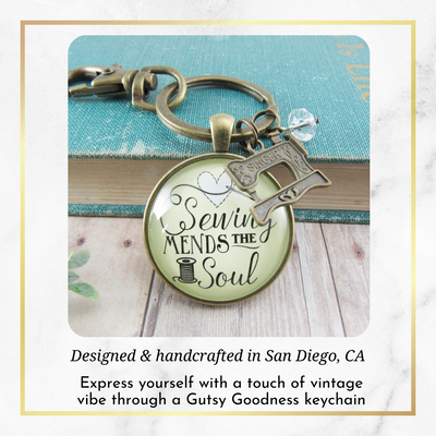 Sewing Keychain Mends the Soul Seamstress Key Ring Bronze Jewelry Machine Charm - Gutsy Goodness Handmade Jewelry;Sewing Keychain Mends The Soul Seamstress Key Ring Bronze Jewelry Machine Charm - Gutsy Goodness Handmade Jewelry Gifts