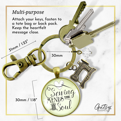 Sewing Keychain Mends the Soul Seamstress Key Ring Bronze Jewelry Machine Charm - Gutsy Goodness Handmade Jewelry;Sewing Keychain Mends The Soul Seamstress Key Ring Bronze Jewelry Machine Charm - Gutsy Goodness Handmade Jewelry Gifts