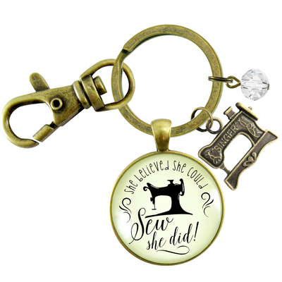 Sewing Keychain She Believed She Could SEW Seamstress Jewelry Gift Sew Machine - Gutsy Goodness Handmade Jewelry;Sewing Keychain She Believed She Could Sew Seamstress Jewelry Gift Sew Machine - Gutsy Goodness Handmade Jewelry Gifts