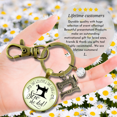 Sewing Keychain She Believed She Could SEW Seamstress Jewelry Gift Sew Machine - Gutsy Goodness Handmade Jewelry;Sewing Keychain She Believed She Could Sew Seamstress Jewelry Gift Sew Machine - Gutsy Goodness Handmade Jewelry Gifts