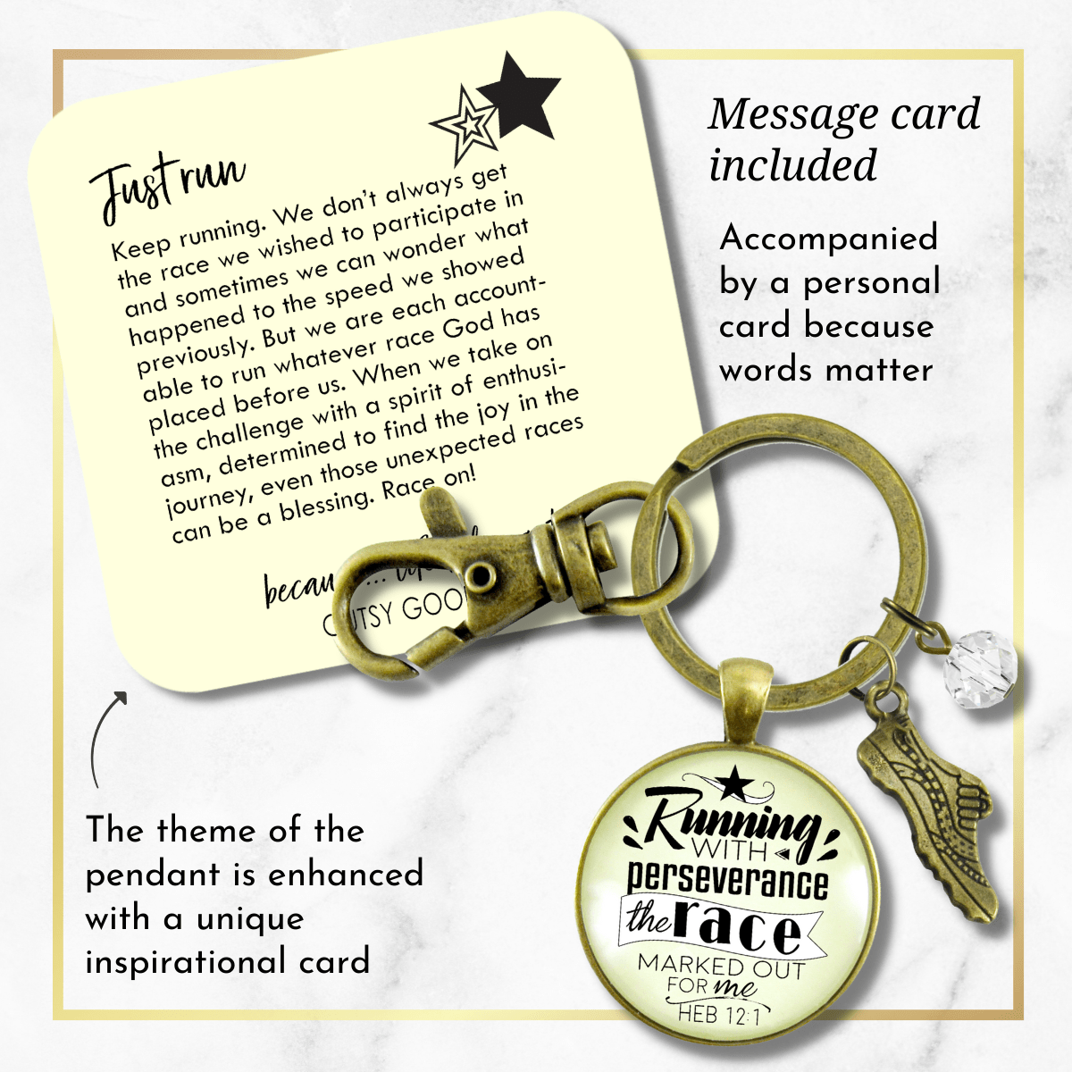 Runners Keychain Run Perseverance Faith Marathon Jewelry - Gutsy Goodness