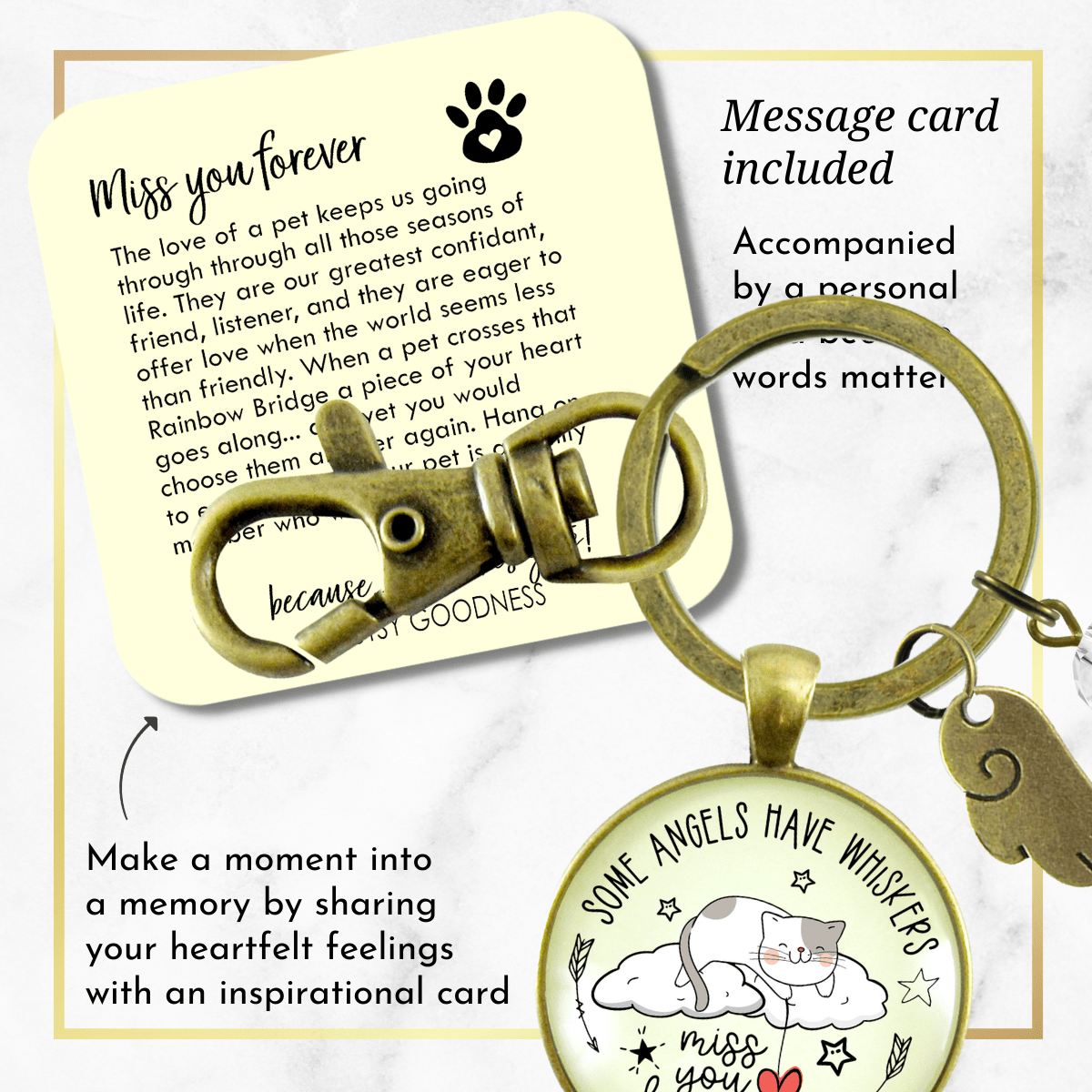 Cat Memorial Keychain Some Angels Have Whiskers - Gutsy Goodness Handmade Jewelry;Cat Memorial Keychain Some Angels Have Whiskers - Gutsy Goodness Handmade Jewelry Gifts