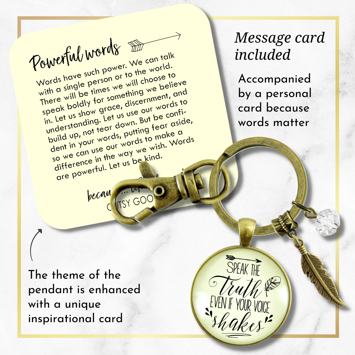 Speak Truth Even Voice Shakes Keychain Brave Jewelry Message - Gutsy Goodness