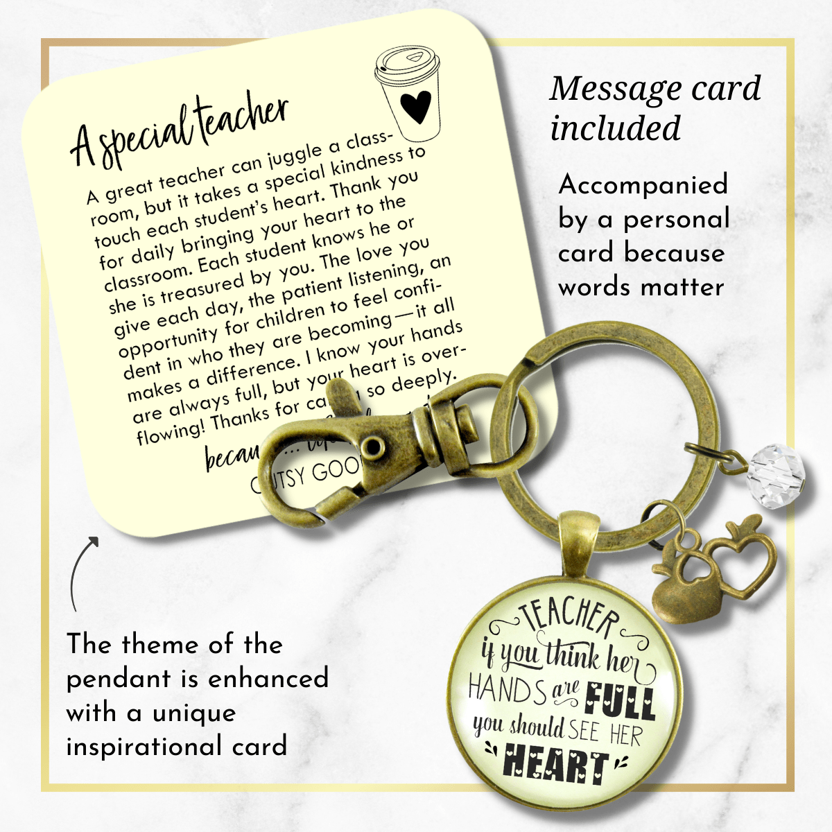 Teacher Keychain If You Think Her Hands Are Full Heart Jewelry Gift School Quote Apple - Gutsy Goodness