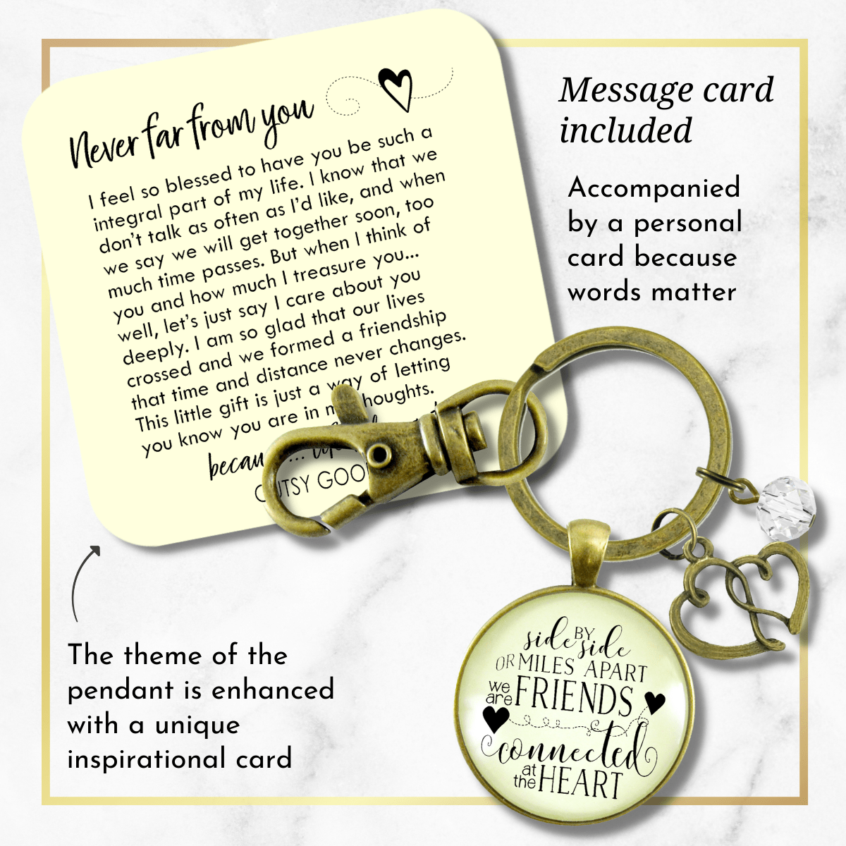Best Friends Keychain Side by Side Long Distance Quote Gift Jewelry - Gutsy Goodness