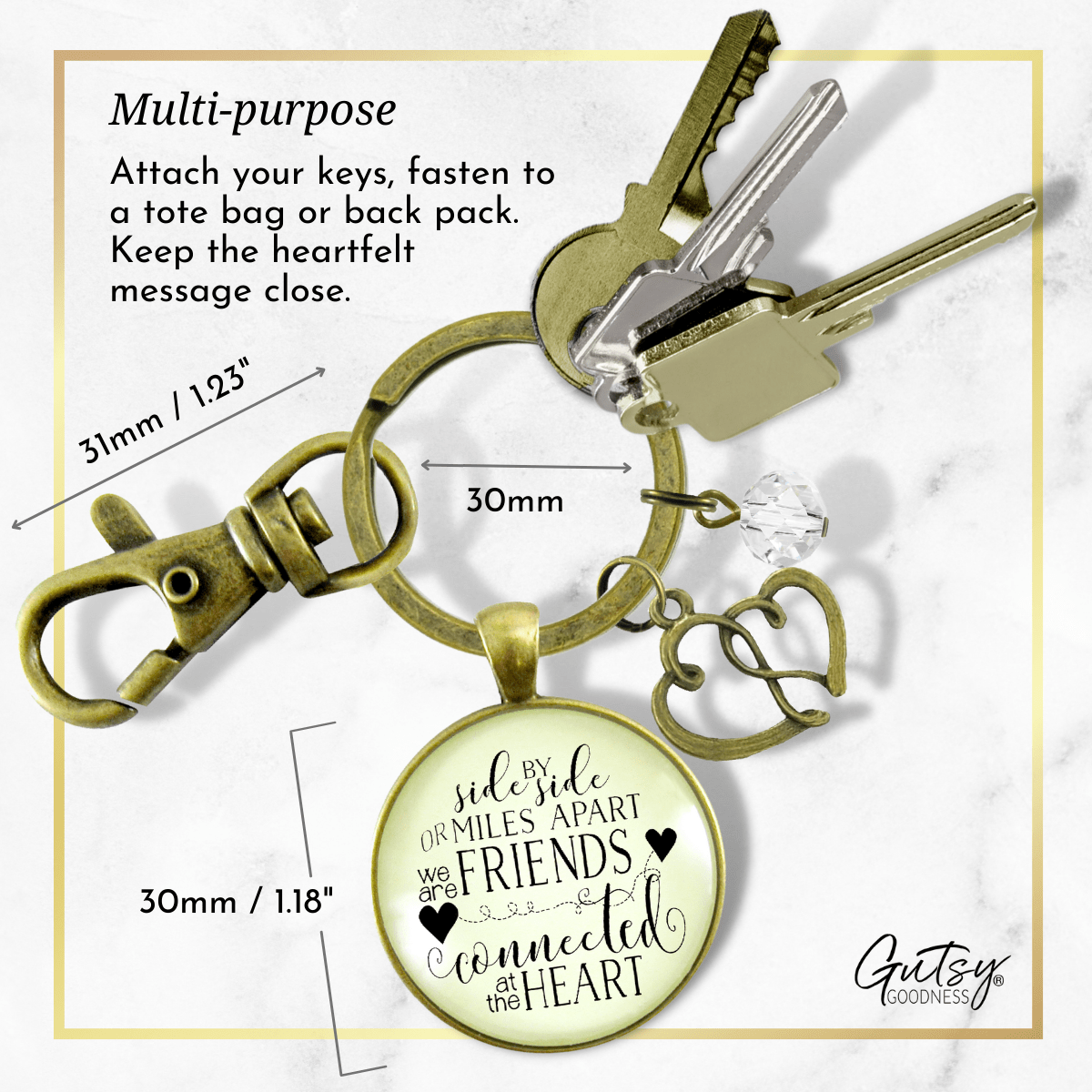 Best Friends Keychain Side by Side Long Distance Quote Gift Jewelry - Gutsy Goodness