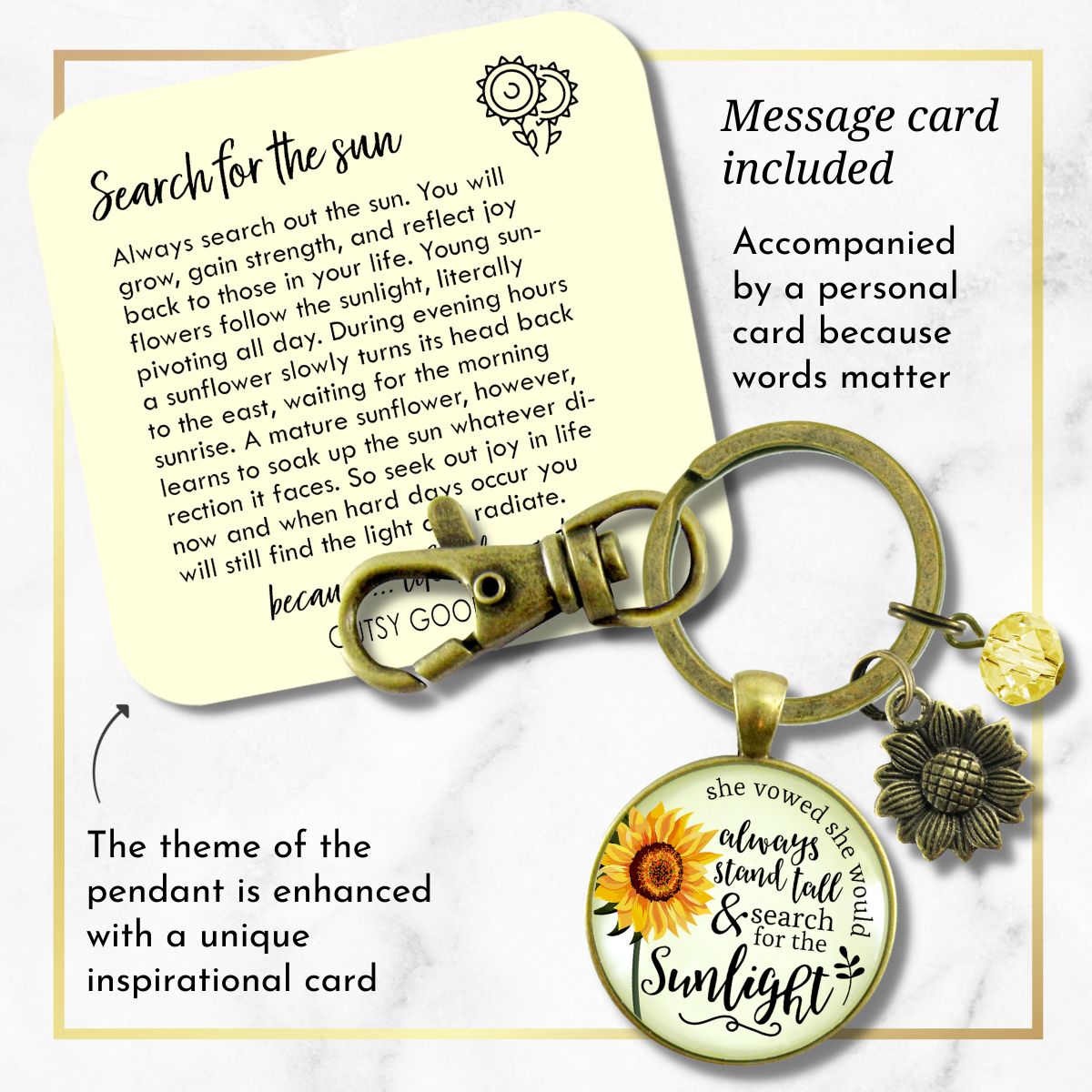 Sunflower Keychain She Vowed Sunlight Inspiration Jewelry  Keychain - Women - Gutsy Goodness Handmade Jewelry
