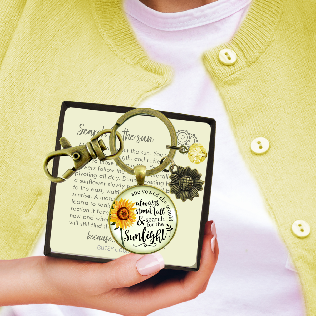 Sunflower Keychain She Vowed Sunlight Inspiration Jewelry  Keychain - Women - Gutsy Goodness Handmade Jewelry