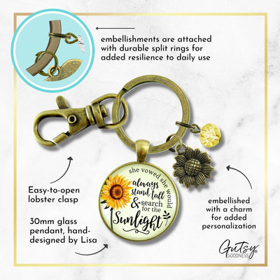 Sunflower Keychain She Vowed Sunlight Inspiration Jewelry  Keychain - Women - Gutsy Goodness Handmade Jewelry