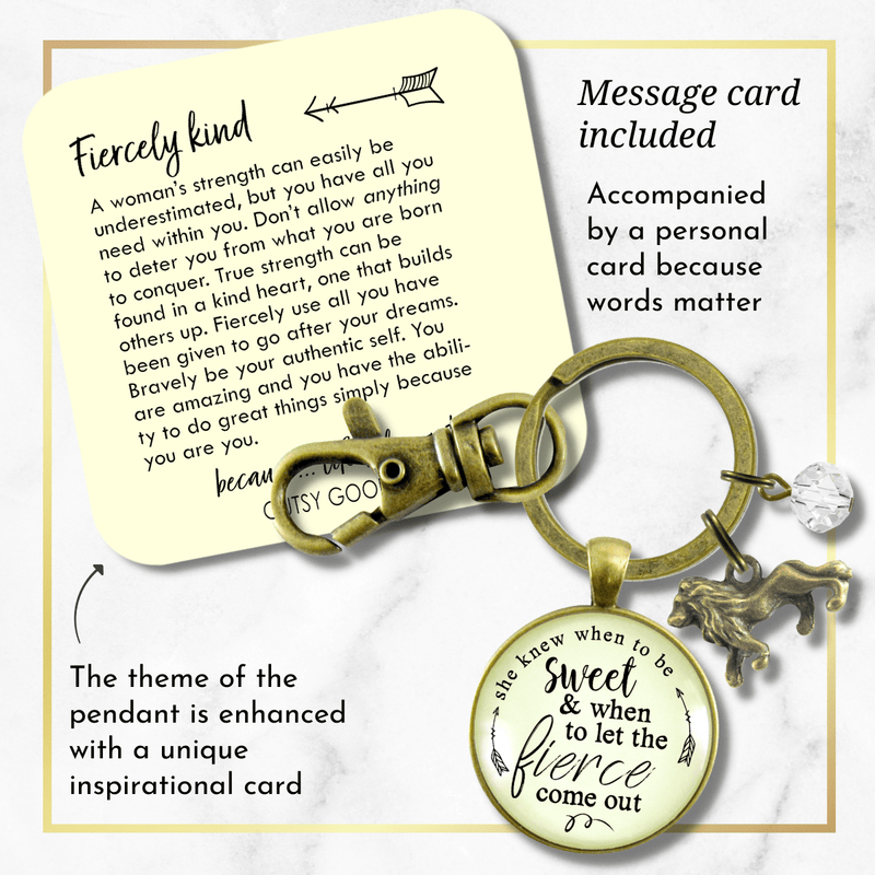 Lion Keychain She Knew When To Be Sweet Fierce Womens Brave Life Jewelry - Gutsy Goodness