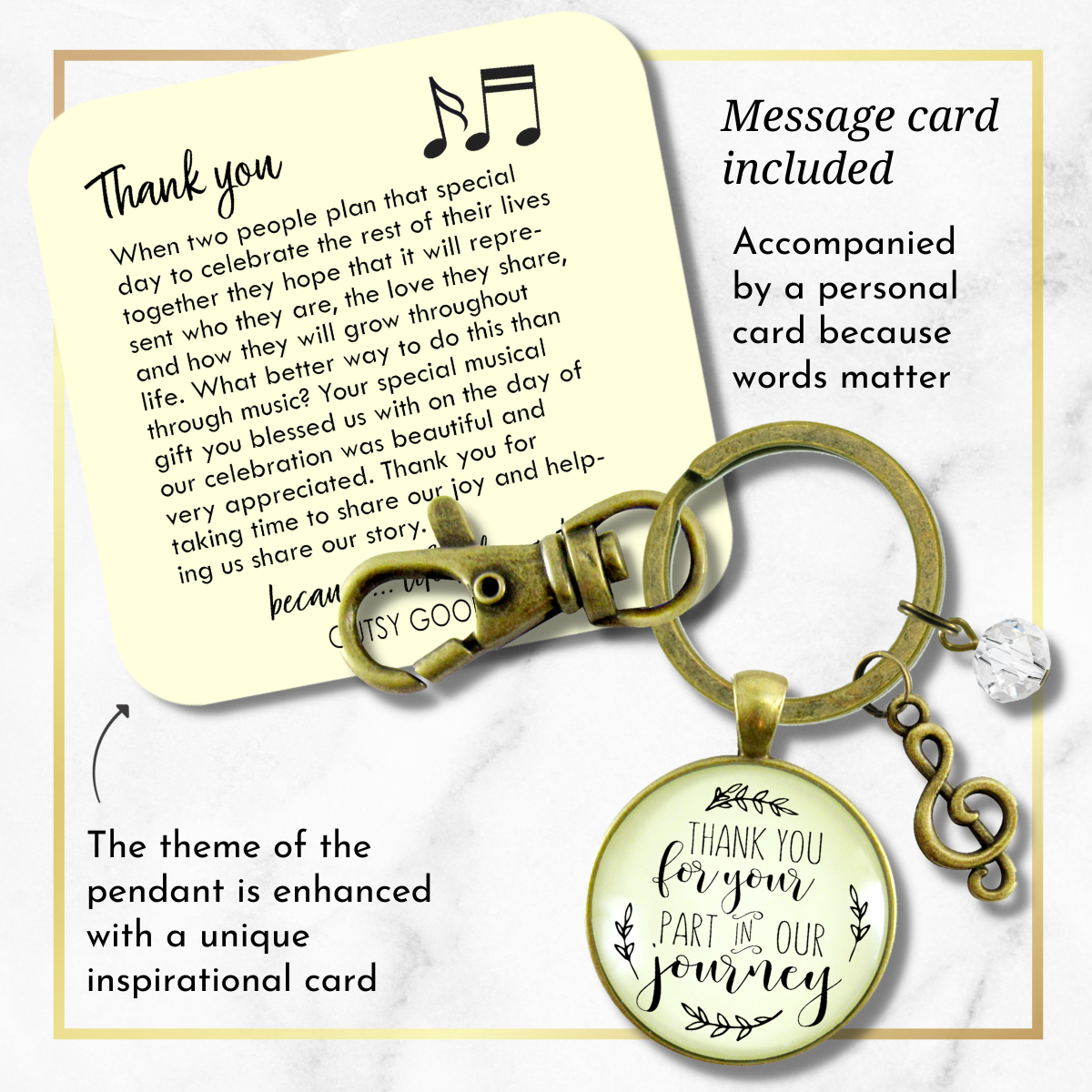 Wedding Singer Gift Keychain Thank You For Your Part Rustic For Musician Soloist G Clef  Keychain - Women - Gutsy Goodness Handmade Jewelry