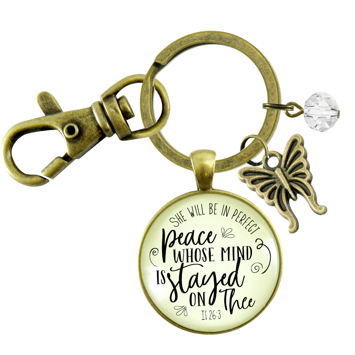 Peaceful Keychain She Will Be In Perfect Peace Faith Jewelry Anxiety Butterfly Charm - Gutsy Goodness Handmade Jewelry;Peaceful Keychain She Will Be In Perfect Peace Faith Jewelry Anxiety Butterfly Charm - Gutsy Goodness Handmade Jewelry Gifts