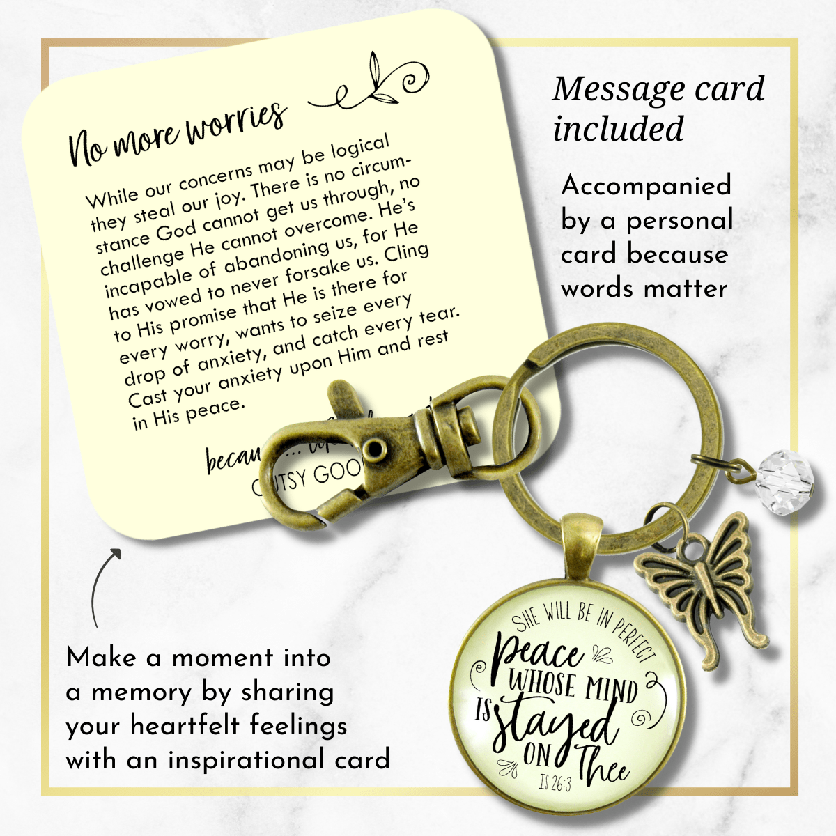 Peaceful Keychain She Will Be In Perfect Peace Faith Jewelry Anxiety Butterfly Charm - Gutsy Goodness Handmade Jewelry;Peaceful Keychain She Will Be In Perfect Peace Faith Jewelry Anxiety Butterfly Charm - Gutsy Goodness Handmade Jewelry Gifts