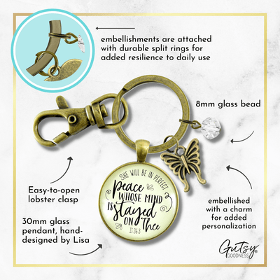 Peaceful Keychain She Will Be In Perfect Peace Faith Jewelry Anxiety Butterfly Charm - Gutsy Goodness Handmade Jewelry;Peaceful Keychain She Will Be In Perfect Peace Faith Jewelry Anxiety Butterfly Charm - Gutsy Goodness Handmade Jewelry Gifts
