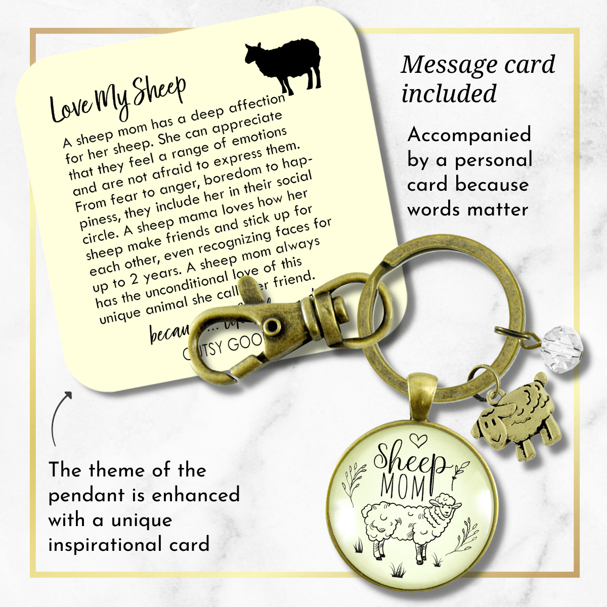 Sheep Mom Keychain Farm Animal Vintage Style Quote Jewelry - Gutsy Goodness Handmade Jewelry;Sheep Mom Keychain Farm Animal Vintage Style Quote Jewelry - Gutsy Goodness Handmade Jewelry Gifts
