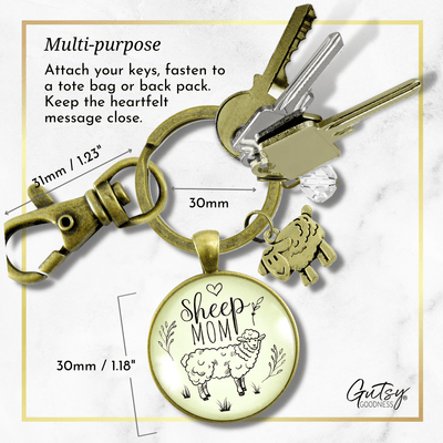 Sheep Mom Keychain Farm Animal Vintage Style Quote Jewelry - Gutsy Goodness Handmade Jewelry;Sheep Mom Keychain Farm Animal Vintage Style Quote Jewelry - Gutsy Goodness Handmade Jewelry Gifts
